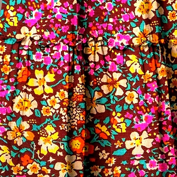 Bohemian Long Skirt Pink Yellow Floral Fall Loose Pleated Maxi Pocket Skirts - Picture 5 of 7